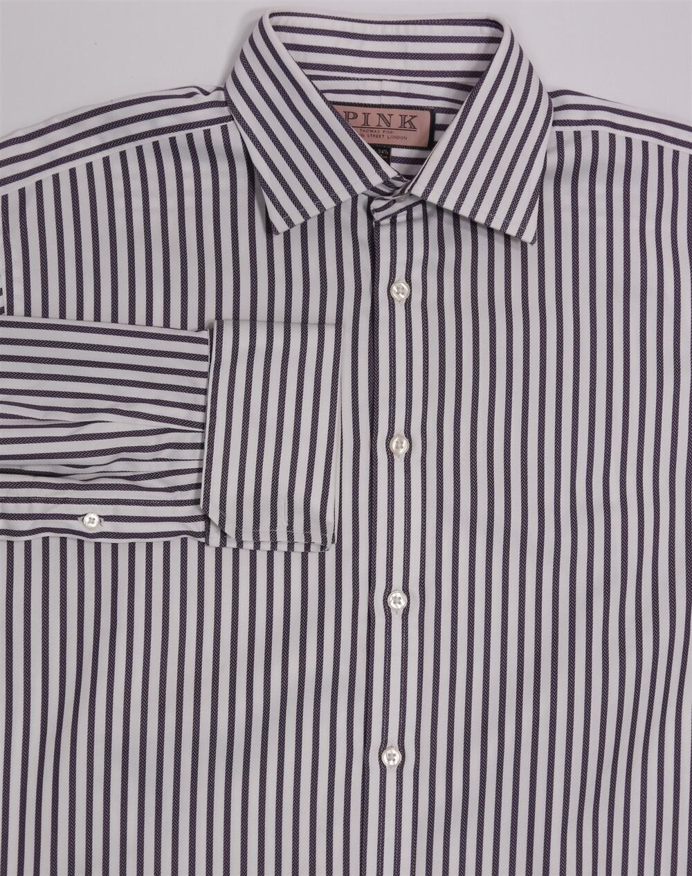 Thomas Pink White Burgundy Striped Cotton Dress Shirt (41) 16-34/35